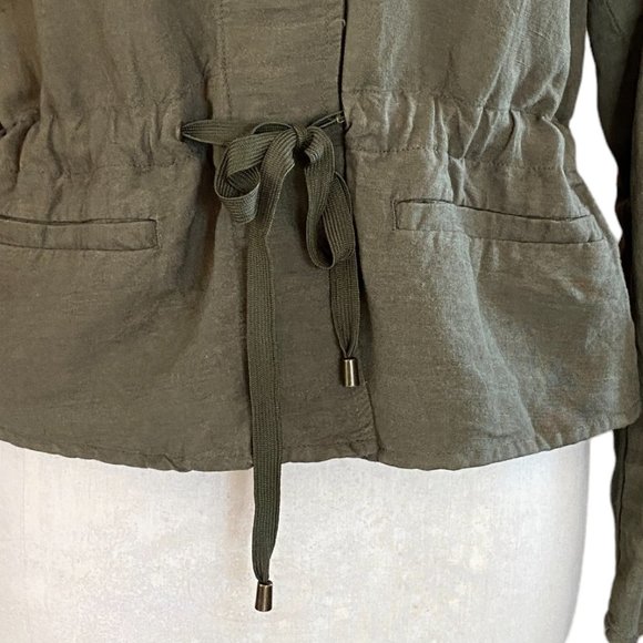 Who What Wear Linen Blend Olive Army Green Utility Cargo Cinch Beachy Jacket-S - Picture 5 of 13